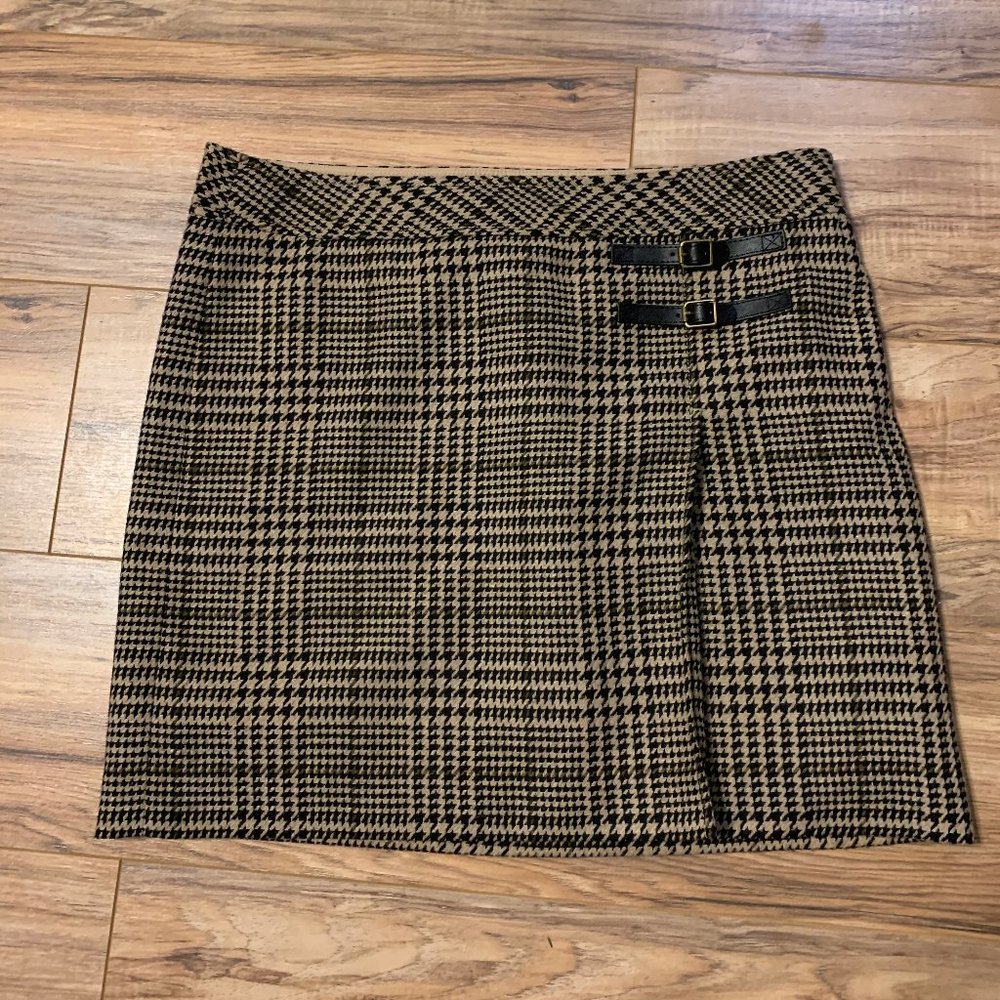 SOLD LOFT Wool Black and Tan Houndstooth Plaid Skirt 12
